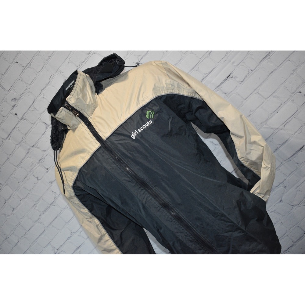 Girl Scouts Windbreaker Men XXL Black Tan Hooded Jacket Polyester Rainwear